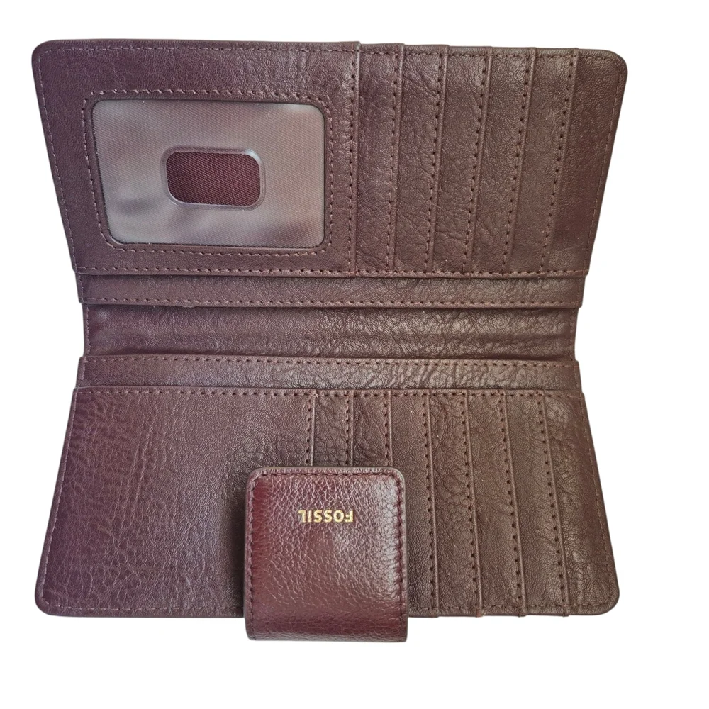 Fossil Logan Genuine Leather Wallet RFID Wine Brown 6.5